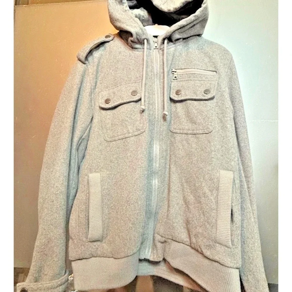 American Rag CIE 1984 Wool Blend Hooded Jacket Mens Large Gray Full Zip Coat